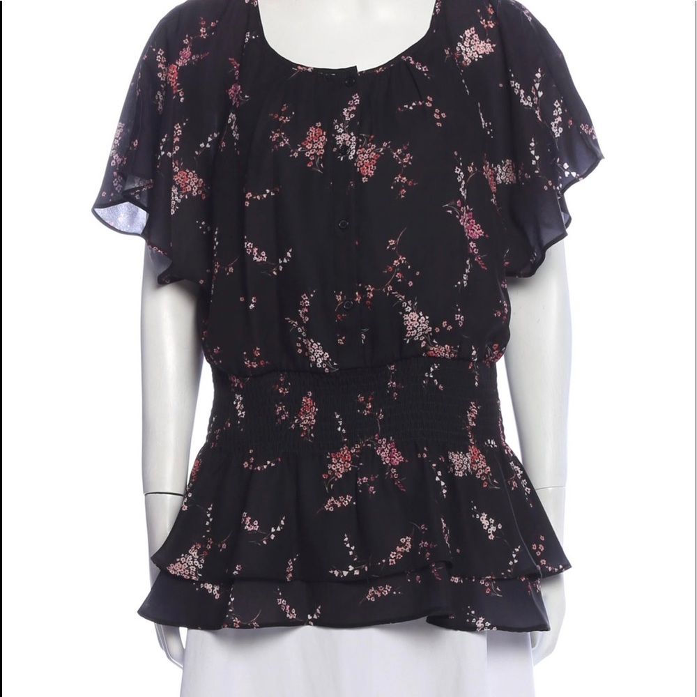 PARKER Floral Print Scoop Neck Blouse